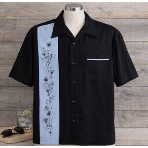 Daddy-O's Black Retro Cocktail Lounge Shirt Atomic Martini Rockabilly Shirt Sz L